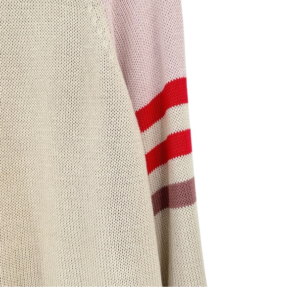 XiRENA Apres Sun Cream Beige Pink Striped Sleeve Loose Fit Cotton Knit Sweater - Picture 7 of 11